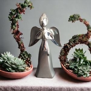 Large 13" Silver-tone Angel Praying Figurine Vintage Vtg Christmas Holiday